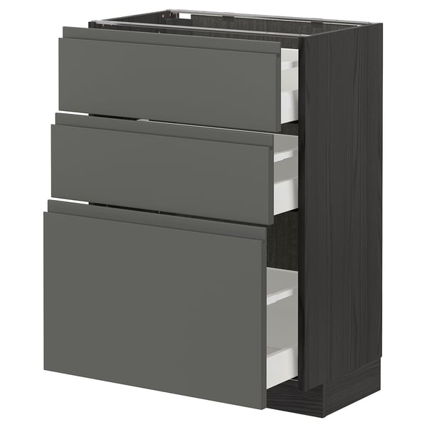 Dark grey modern kitchen unit with three drawers, sleek design.
