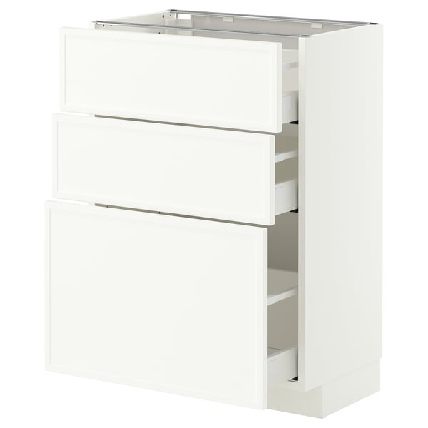METOD / MAXIMERA Base cabinet with 3 drawers, white/Aspudden matt white, 60x37 cm