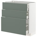 METOD kitchen cabinet in grey-green with three drawers, sleek modern design, sturdy frame.