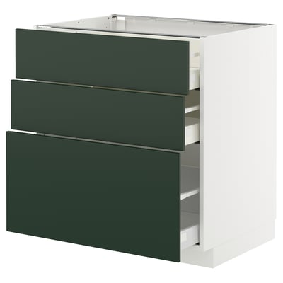 METOD kitchen cabinet, white frame, green drawers, modern.