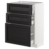 Modern white kitchen unit with 3 dark wood drawers, sleek design, sturdy and smooth.