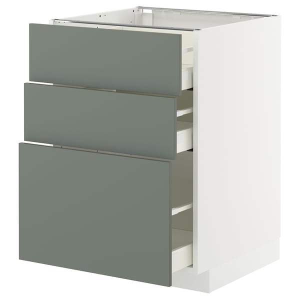 METOD kitchen unit, grey-green, modern, 3 drawers, square shape.