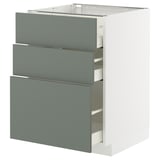 METOD kitchen unit, grey-green, modern, 3 drawers, square shape.