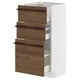 METOD kitchen unit with 3 brown wooden drawers, white sides, horizontal handles.