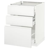 Modern white METOD kitchen unit with three drawers, sleek, high-end design.