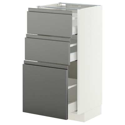 METOD / MAXIMERA Base cabinet with 3 drawers, white/Voxtorp stainless steel effect, 40x37 cm