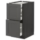 An open dark gray METOD kitchen cabinet with drawers, featuring a wooden design.