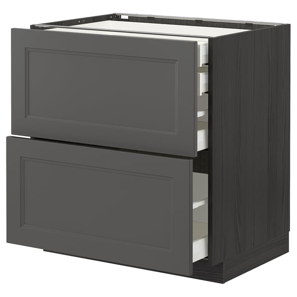 Dark grey METOD kitchen unit with two drawers, sleek design, durable particleboard & steel.