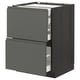 Modern gray METOD kitchen unit with dark wood, four drawers.