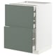 METOD kitchen unit with grey-green drawers. Modern design, fully open drawers, sturdy frame.