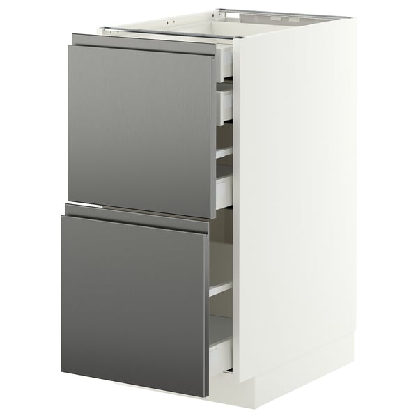 METOD / MAXIMERA Base cb 2 frnts/2 low/1 md/1 hi drw, white/Voxtorp stainless steel effect, 40x60 cm