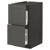 METOD kitchen cabinet, dark gray, with two open drawers. Square, modern design, made from fiberboard and particleboard.