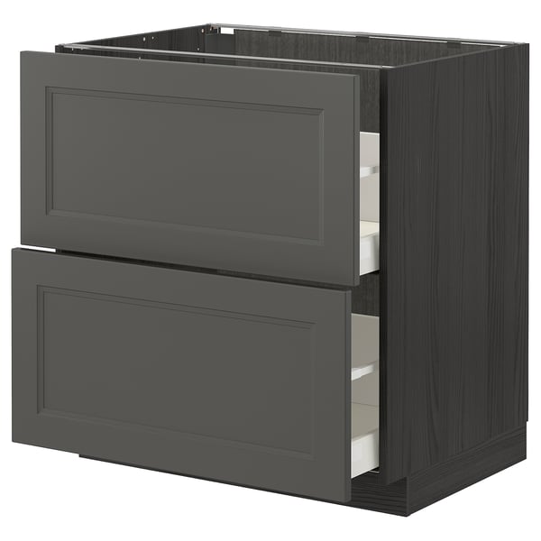 A METOD kitchen cabinet in dark grey with drawers. The modern design offers practical storage with a sturdy frame.