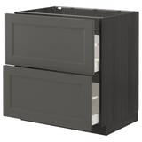 A METOD kitchen cabinet in dark grey with drawers. The modern design offers practical storage with a sturdy frame.