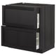 Black stained wooden kitchen cabinet with two open drawers, part of METOD series, modern & traditional design.