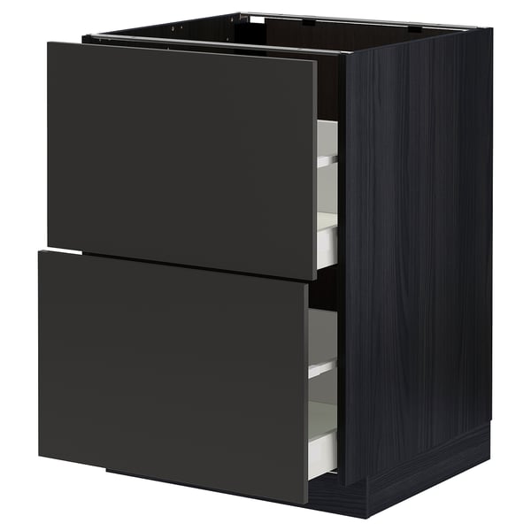 Ikea METOD kitchen unit in dark gray with two drawers, modern design.