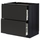 Dark grey modern kitchen cabinet with two smooth drawers, sleek handle-less design.