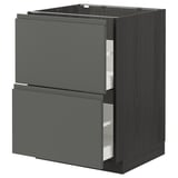 METOD kitchen unit with dark grey drawers and wooden frame.