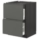 METOD kitchen unit with dark grey drawers and wooden frame.