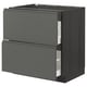 Modern dark grey kitchen unit with two drawers, sleek handles, sturdy frame, self-closing drawers.