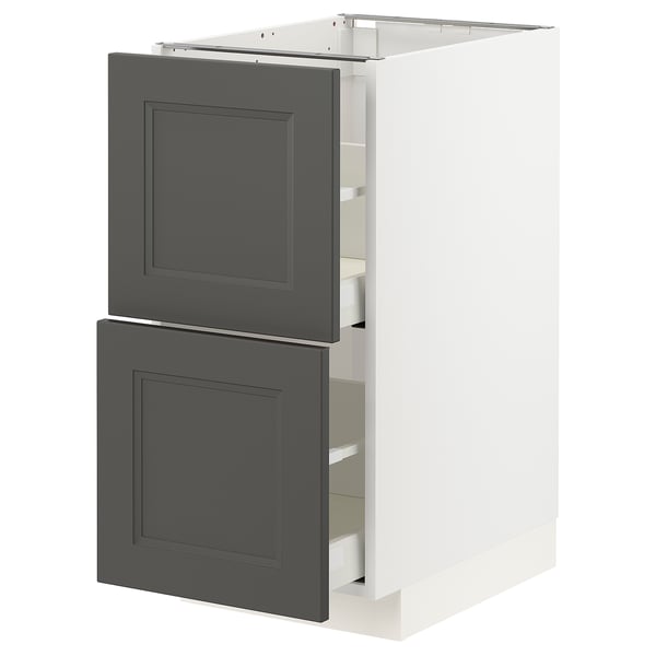 Dark grey IKEA METOD kitchen cabinet with two drawers.