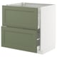 Green drawers and white cabinet. METOD kitchen system. Timeless grey-green and white design.