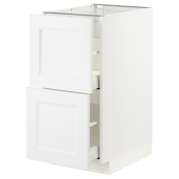 White METOD kitchen cabinet with two drawers and a door.