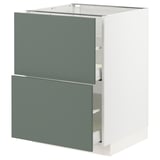 METOD kitchen unit, grey-green, with two drawers, white frame, modern design.