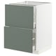 METOD kitchen unit, grey-green, with two drawers, white frame, modern design.