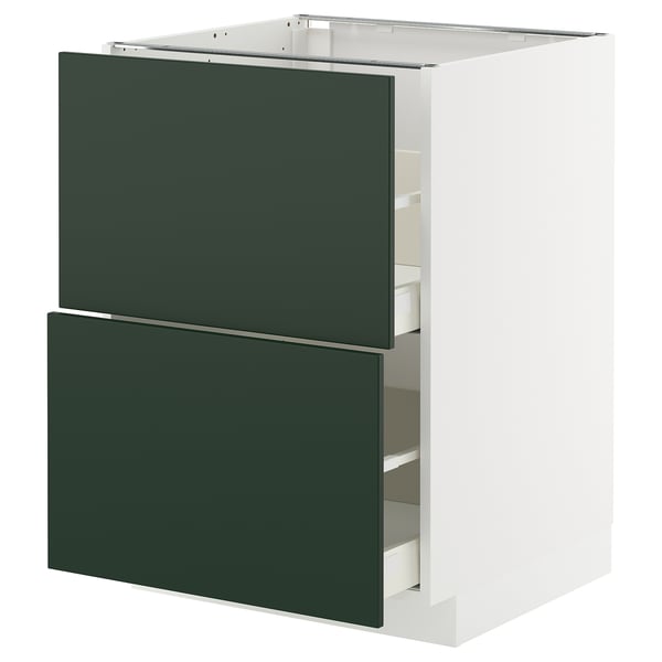 METOD kitchen unit, green, white, square drawers.