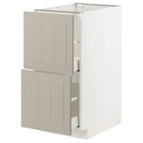 METOD kitchen unit in beige with two open drawers, light wood grain texture, rectangular shape, and smooth edges.