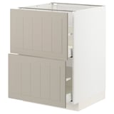 METOD kitchen unit with beige stensund fronts, rectangular shape, wooden panels, two deep drawers and a cabinet.