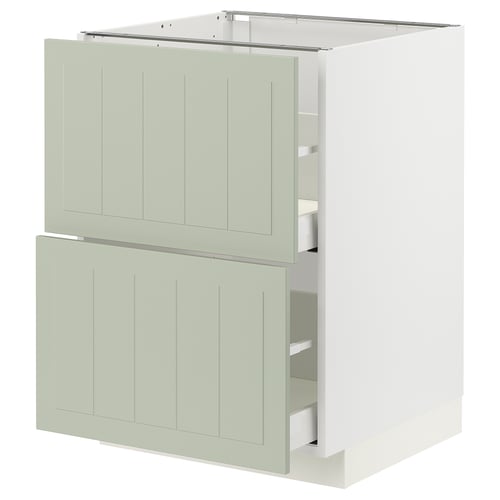 Green METOD kitchen cabinet with two drawers.