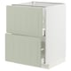 Green METOD kitchen cabinet with two drawers.