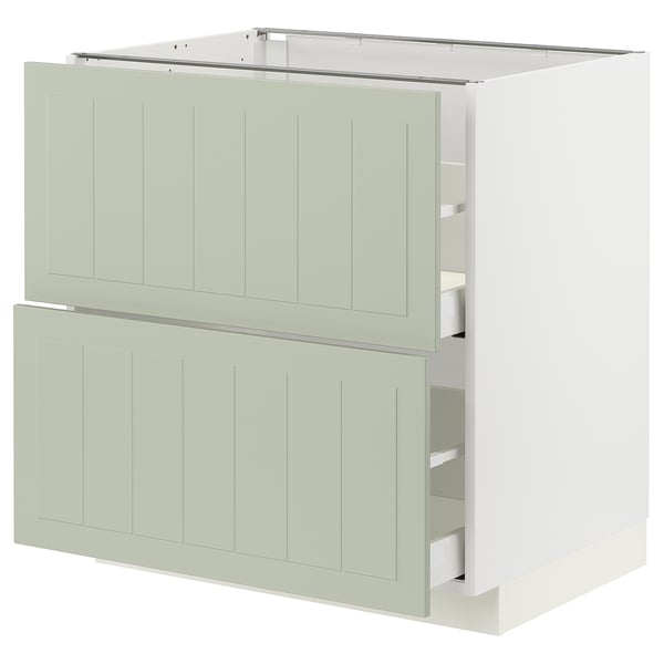 Green METOD kitchen cabinet with 2 drawers & 1 shelf, rectangular, sturdy.