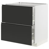 Modern black METOD kitchen cabinet with two drawers, sleek matte finish, and handle-less design.
