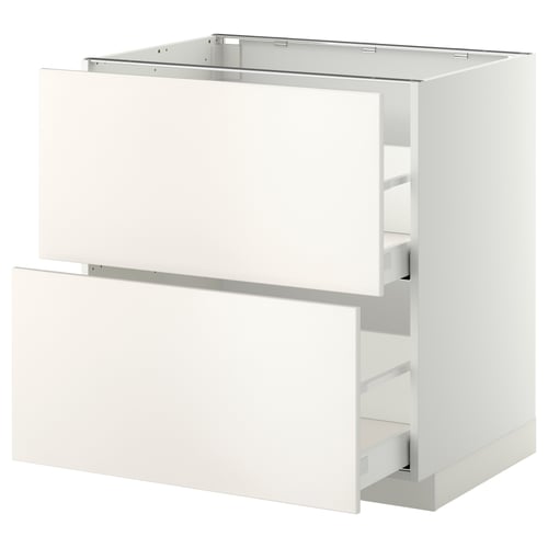 A white METOD kitchen cabinet with smooth edges and drawers.