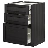 Black stained ash drawer fronts with beveled edges on modern kitchen cabinet.