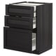 Black stained ash drawer fronts with beveled edges on modern kitchen cabinet.