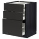 Modern black kitchen cabinet, METOD series, with three open drawers, dark gray finish, modern design.