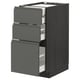 METOD kitchen unit with 3 grey drawers & sleek handles