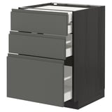 Dark grey kitchen unit with 3 drawers, wood grain.