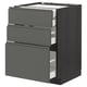 Dark grey kitchen unit with 3 drawers, wood grain.