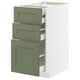 METOD kitchen cabinet in grey-green with three drawers and one door, modern and sturdy design.
