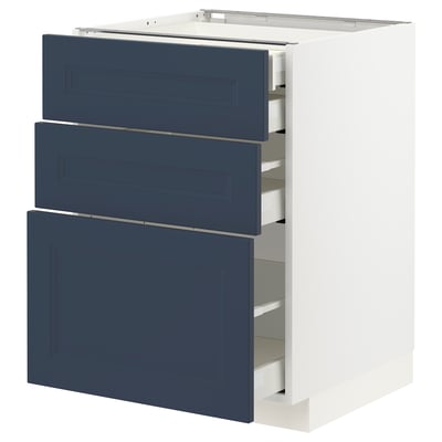 METOD kitchen cabinet in white with blue drawers, sleek & timeless design.