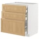 Ikea METOD unit with forsbacka oak veneer drawers and white cabinet base. Modern, classic design with beveled drawer edges.