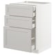 An ikea METOD kitchen cabinet in light grey with three drawers. It has a sleek, modern design with a sturdy construction.