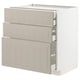 Modern kitchen cabinet: METOD in beige, rectangular shape, three drawers.
