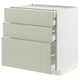 Modern kitchen unit: METOD with green stensund fronts, three drawers, white frame, sturdy design.