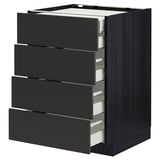 A black METOD kitchen cabinet with four drawers. The modern, sleek design includes smooth-running drawers with a soft-close mechanism.